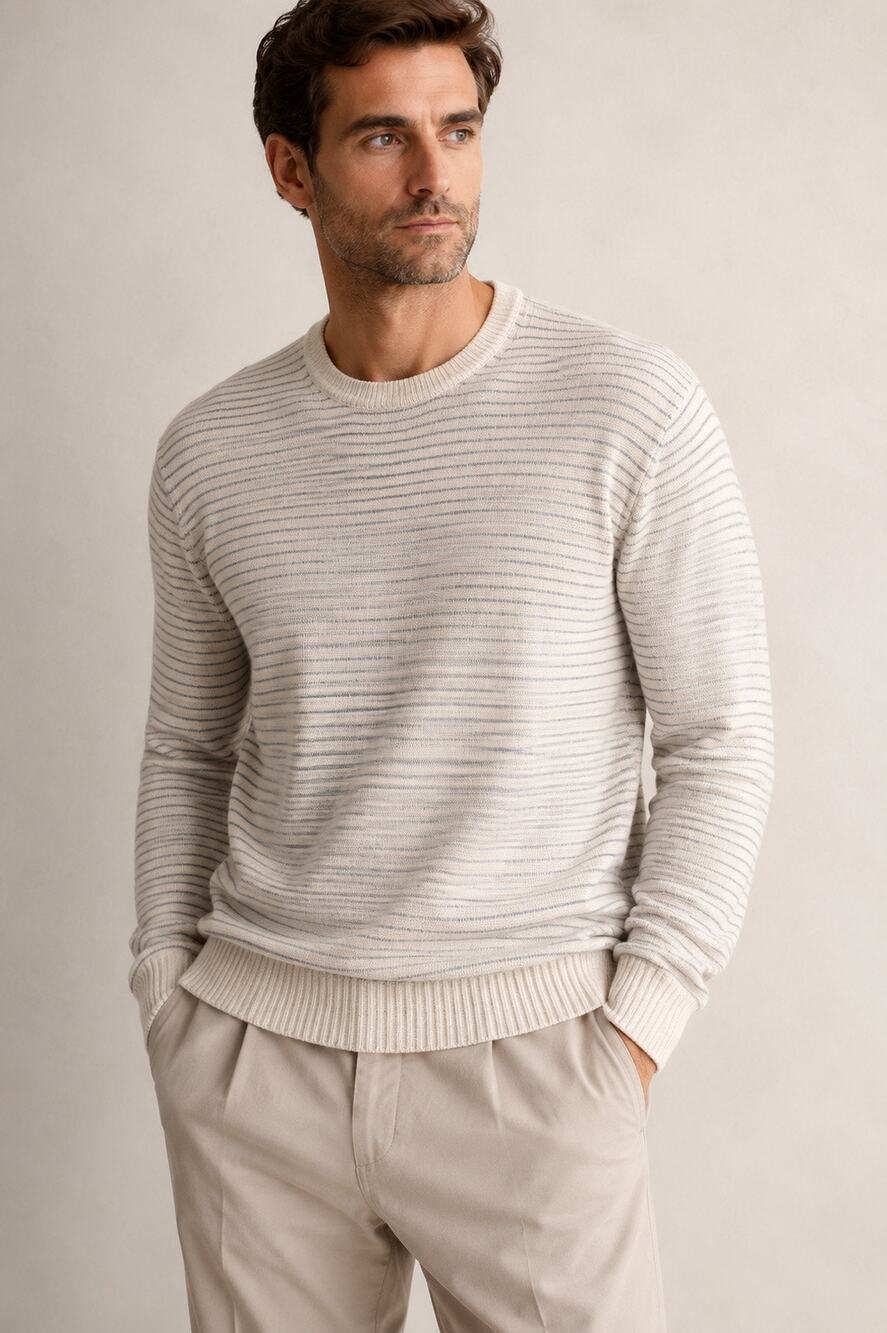 Maurizio Baldassari Silk-Cotton Stripe Crewneck Sweater